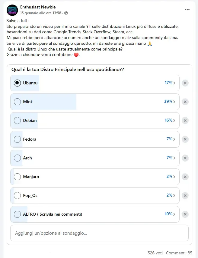 sondaggio distro linux facebook
