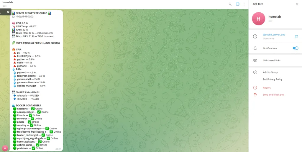 Notifica Telegram dallo script Bash Notifica Telegram